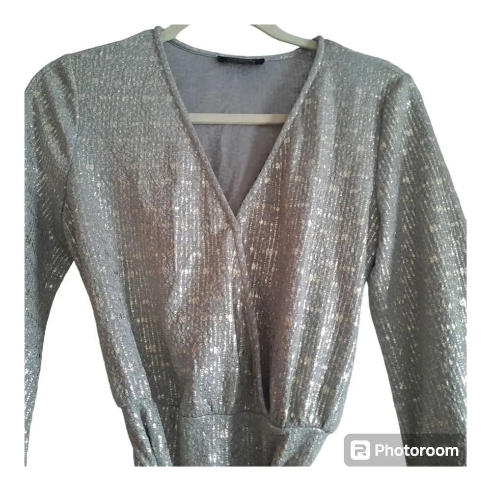 City Studio Belted Metallic Print A-Line Dress - Picture 3 of 4